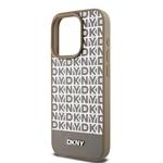 DKNY PU kožený zadný kryt MagSafe s opakujúcim sa vzorom na spodnej strane pre iPhone 13 Pro Brown