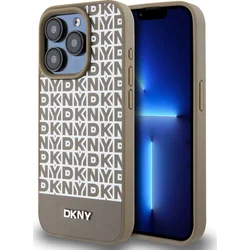 DKNY PU kožený zadný kryt MagSafe s opakujúcim sa vzorom na spodnej strane pre iPhone 14 Pro Brown