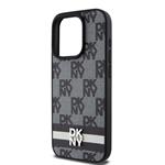 DKNY PU kožený zadný kryt s károvaným vzorom a pruhmi pre iPhone 14 Pro Max Black
