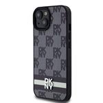 DKNY PU kožený zadný kryt s károvaným vzorom a pruhmi pre iPhone 15 Black