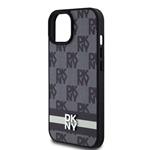 DKNY PU kožený zadný kryt s károvaným vzorom a pruhmi pre iPhone 15 Black