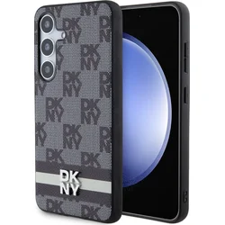 DKNY PU kožený zadný kryt s károvaným vzorom a pruhmi pre Samsung Galaxy S24+ Black