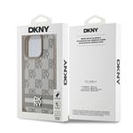 DKNY PU kožený zadný kryt s kockovaným vzorom a pruhmi pre iPhone 12/12 Pro Beige