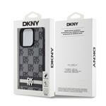 DKNY PU kožený zadný kryt s kockovaným vzorom a pruhmi pre iPhone 12/12 Pro Black