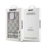 DKNY PU kožený zadný kryt s kockovaným vzorom a pruhmi pre iPhone 13 Pro Beige