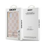 DKNY PU kožený zadný kryt s kockovaným vzorom a pruhmi pre iPhone 14 Pink