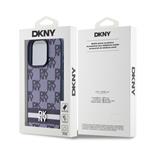 DKNY PU kožený zadný kryt s kockovaným vzorom a pruhmi pre iPhone 15 Pro Blue