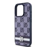 DKNY PU kožený zadný kryt s kockovaným vzorom a pruhmi pre iPhone 15 Pro Max Blue