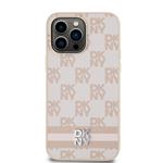 DKNY PU kožený zadný kryt s kockovaným vzorom a pruhmi pre iPhone 15 Pro Max Pink