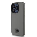 DKNY PU kožený zadný kryt s logom Magsafe pre iPhone 15 Pro Max Grey
