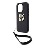 DKNY PU kožený zadný kryt s logom na zápästie pre iPhone 14 Pro Black