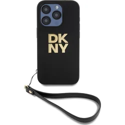 DKNY PU kožený zadný kryt s logom na zápästie pre iPhone 14 Pro Black