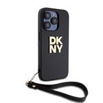 DKNY PU kožený zadný kryt s logom na zápästie pre iPhone 15 Pro Black