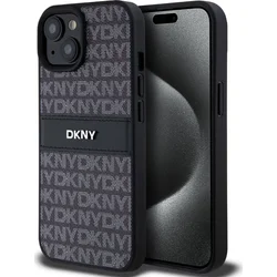 DKNY PU kožený zadný kryt s opakovaným vzorom pre iPhone 15 Black