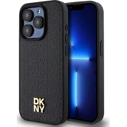 DKNY PU kožený zadný kryt s opakujúcim sa vzorom Magsafe pre iPhone 13 Pro Black