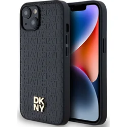 DKNY PU kožený zadný kryt s opakujúcim sa vzorom Magsafe pre iPhone 14 Black