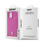 DKNY PU kožený zadný kryt s opakujúcim sa vzorom Magsafe pre iPhone 15 Pink
