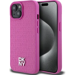 DKNY PU kožený zadný kryt s opakujúcim sa vzorom Magsafe pre iPhone 15 Pink