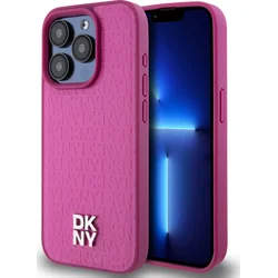 DKNY PU kožený zadný kryt s opakujúcim sa vzorom Magsafe pre iPhone 15 Pro Max Pink