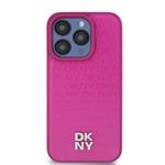 DKNY PU kožený zadný kryt s opakujúcim sa vzorom Magsafe pre iPhone 15 Pro Pink