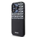 DKNY PU kožený zadný kryt s opakujúcim sa vzorom na kartu pre iPhone 14 Pro Black