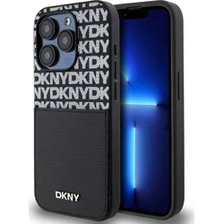 DKNY PU kožený zadný kryt s opakujúcim sa vzorom na kartu pre iPhone 14 Pro Max Black