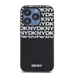 DKNY PU kožený zadný kryt s opakujúcim sa vzorom na kartu pre iPhone 15 Pro Black