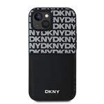 DKNY PU kožený zadný kryt s opakujúcim sa vzorom na karty pre iPhone 15 Black