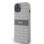 DKNY PU kožený zadný kryt s opakujúcim sa vzorom pre iPhone 14 Beige