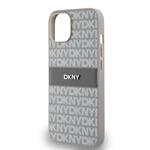 DKNY PU kožený zadný kryt s opakujúcim sa vzorom pre iPhone 14 Beige