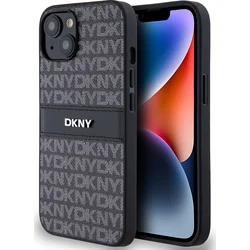 DKNY PU kožený zadný kryt s opakujúcim sa vzorom pre iPhone 14 Black