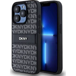 DKNY PU kožený zadný kryt s opakujúcim sa vzorom pre iPhone 14 Pro Max Black