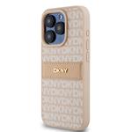 DKNY PU kožený zadný kryt s opakujúcim sa vzorom pre iPhone 14 Pro Pink