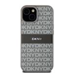 DKNY PU kožený zadný kryt s opakujúcim sa vzorom pre iPhone 15 Beige