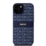 DKNY PU kožený zadný kryt s opakujúcim sa vzorom pre iPhone 15 Blue