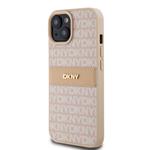 DKNY PU kožený zadný kryt s opakujúcim sa vzorom pre iPhone 15 Pink