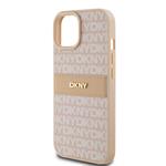 DKNY PU kožený zadný kryt s opakujúcim sa vzorom pre iPhone 15 Pink
