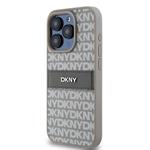 DKNY PU kožený zadný kryt s opakujúcim sa vzorom pre iPhone 15 Pro Beige