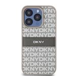 DKNY PU kožený zadný kryt s opakujúcim sa vzorom pre iPhone 15 Pro Beige