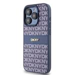 DKNY PU kožený zadný kryt s opakujúcim sa vzorom pre iPhone 15 Pro Blue
