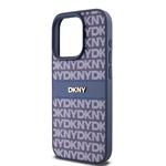 DKNY PU kožený zadný kryt s opakujúcim sa vzorom pre iPhone 15 Pro Blue