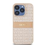 DKNY PU kožený zadný kryt s opakujúcim sa vzorom pre iPhone 15 Pro Max Pink