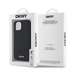 DKNY PU kožený zadný kryt Silver Metal Logo Magsafe pre iPhone 13 Black