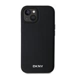 DKNY PU kožený zadný kryt Silver Metal Logo Magsafe pre iPhone 14 Black