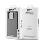 DKNY PU kožený zadný kryt Silver Metal Logo Magsafe pre iPhone 15 Pro Max Grey
