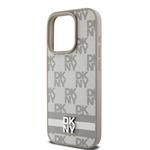 DKNY PU Leather Checkered Pattern and Stripe Zadní Kryt pro iPhone 14 Pro Beige