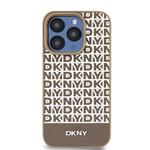 DKNY PU Leather Repeat Pattern Bottom Stripe MagSafe Zadní Kryt pro iPhone 14 Pro Brown