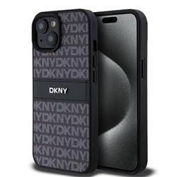 DKNY PU Leather Repeat Pattern Tonal Stripe Zadní Kryt pro iPhone 15 Black