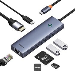 Dokovací stanice 7v1 Baseus UltraJoy 100W 1xUSB-C, 2xUSB, 1xHDMI, 1xRJ45, SD/microSD slot šedá