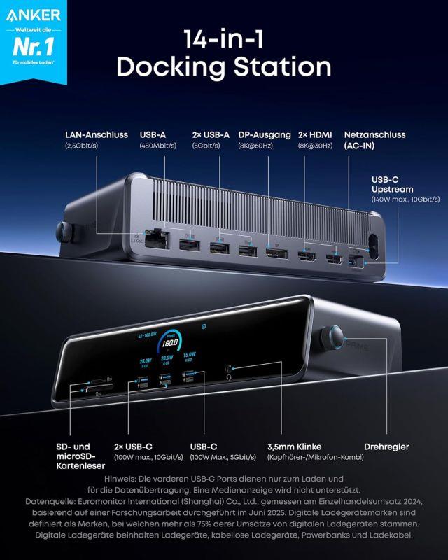 Dokovacia stanica 14 v 1 Anker Prime 140 W